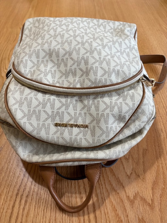 Michael Kors MK Signature Backpack Vanilla Brown Leather Trim Medium Bag main image 4